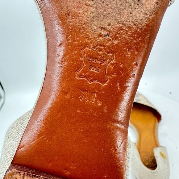 Tory Burch D'Orsay Viv Women Size 7M Lizard Leather Linen Pointed Toe Flat Shoes - Picture 10 of 12